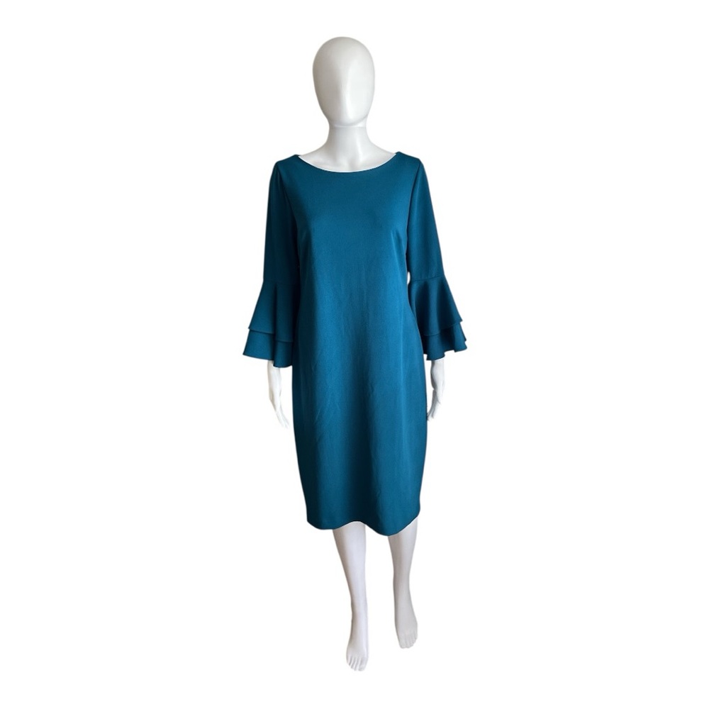 Calvin Klein Elegant Teal Bell Sleeve Dress Size 12